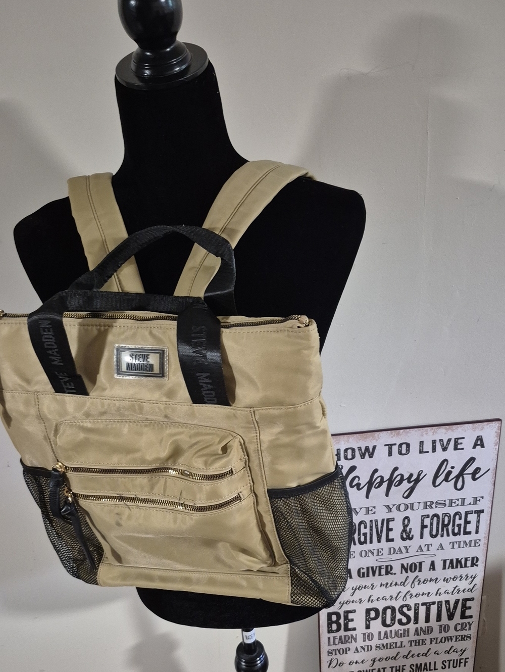STEVE MADDEN Nylon Backpack Khaki And Black